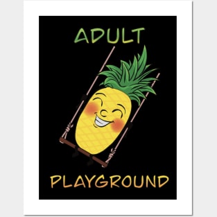 Cartoony Pineapple on a swing - Adult Playground Posters and Art